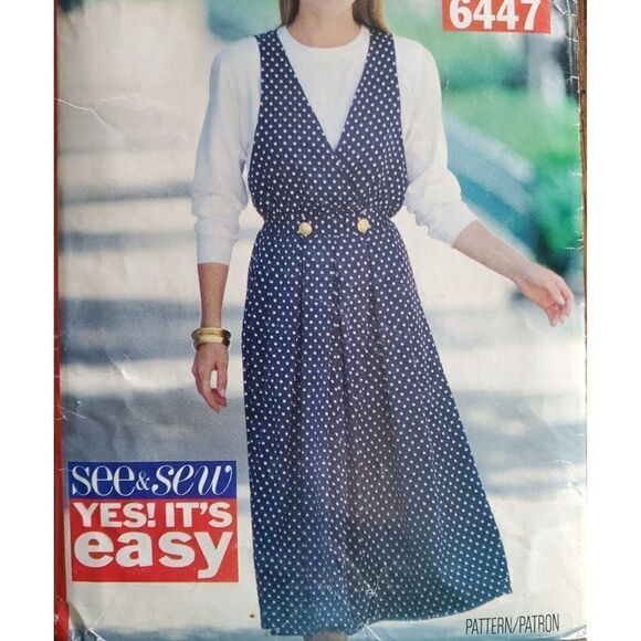 Vintage 90s Butterick Pattern 6447 Uncut Jumper V Neck Mock Wrap Top 6 8 10 - Picture 1 of 4